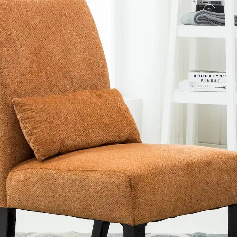 Armless Chenille Accent Chair with Kidney Pillow
