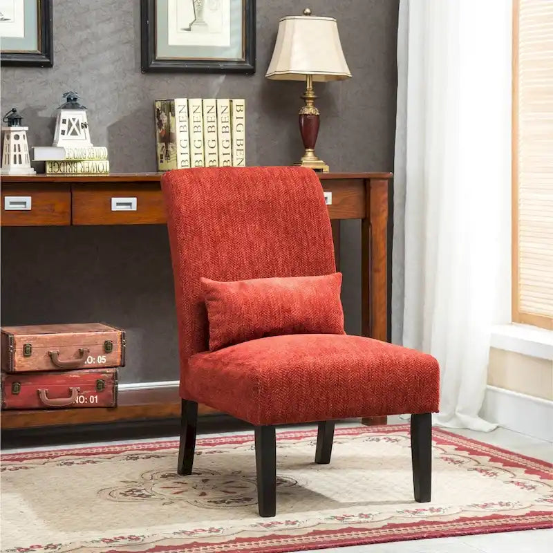 Armless Chenille Accent Chair with Kidney Pillow