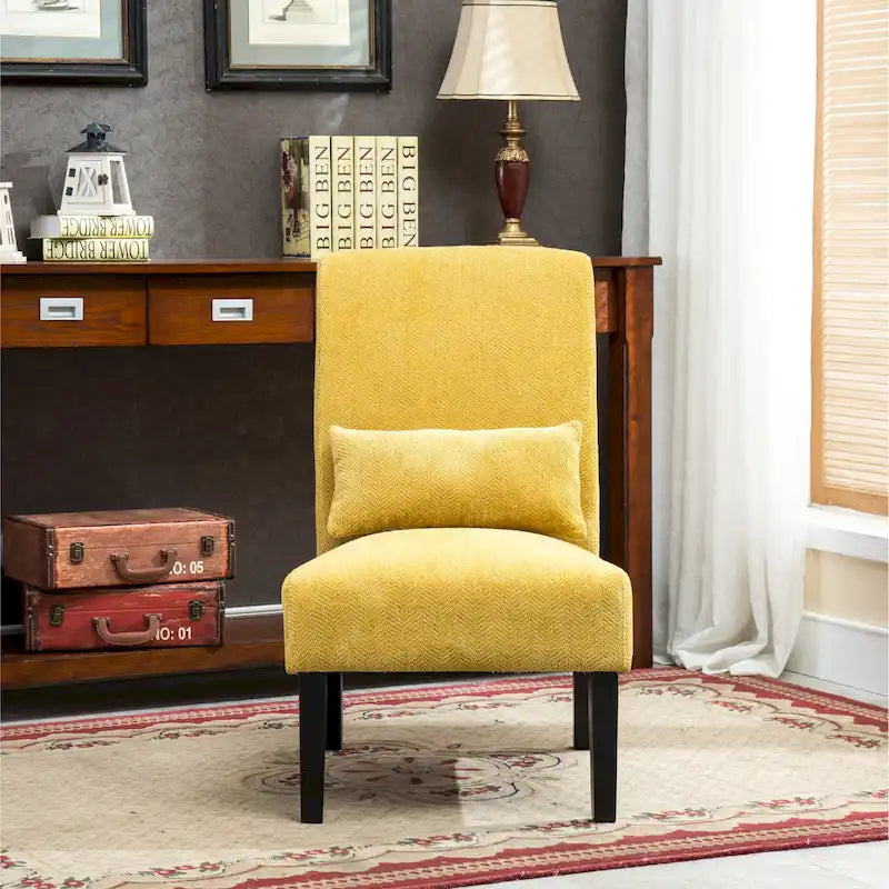Armless Chenille Accent Chair with Kidney Pillow