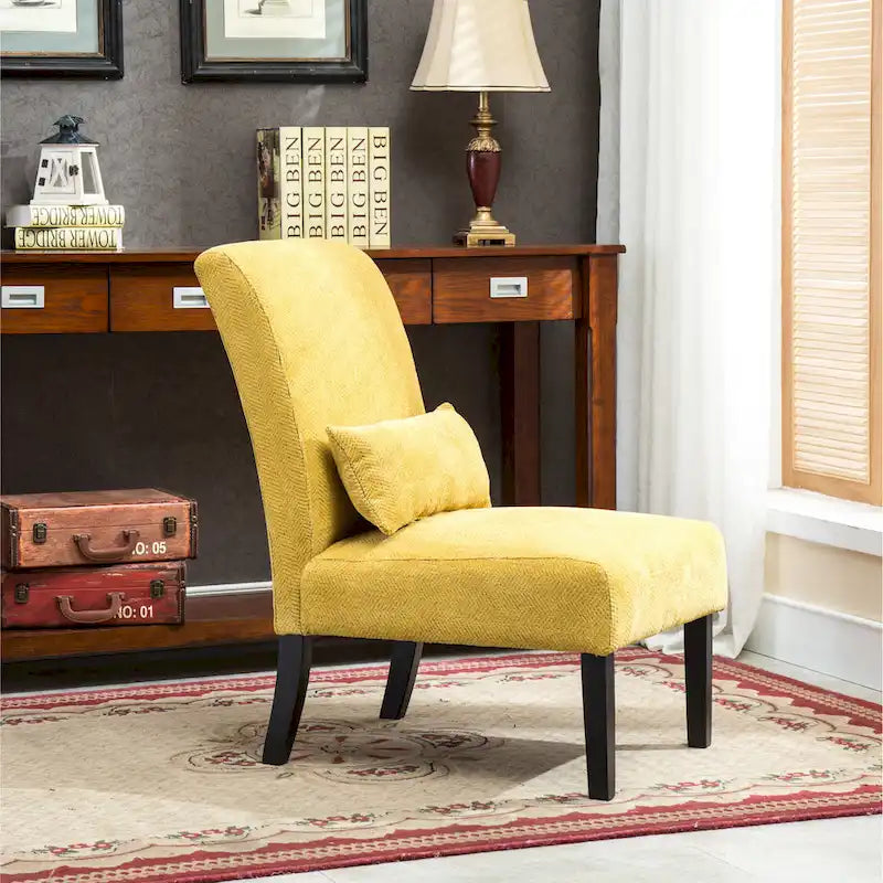 Armless Chenille Accent Chair with Kidney Pillow