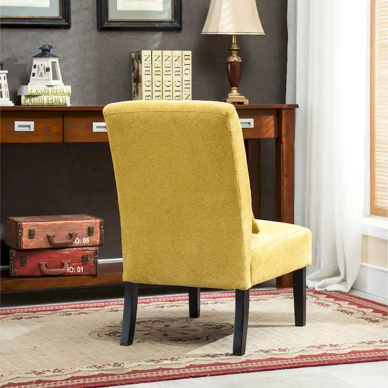 Armless Chenille Accent Chair with Kidney Pillow