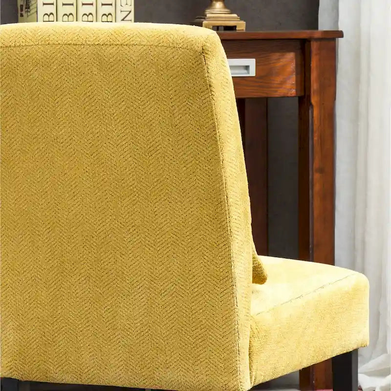 Armless Chenille Accent Chair with Kidney Pillow