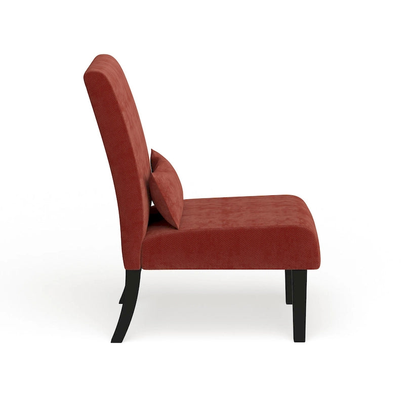 Armless Chenille Accent Chair with Kidney Pillow