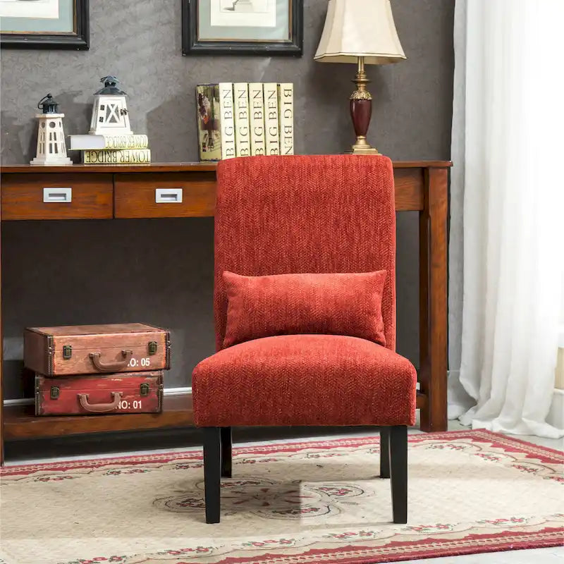 Armless Chenille Accent Chair with Kidney Pillow