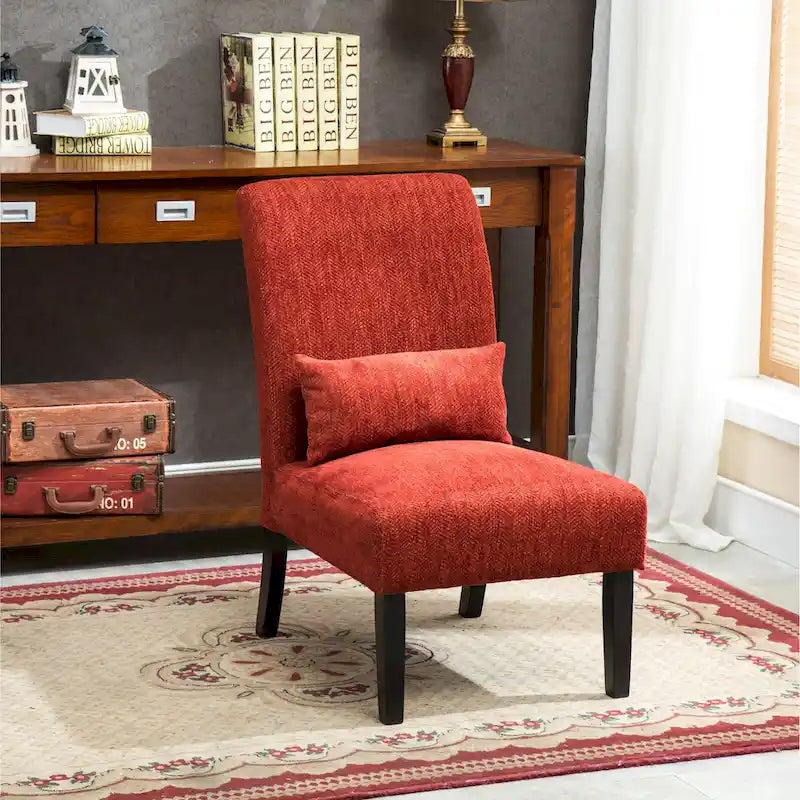 Armless Chenille Accent Chair with Kidney Pillow