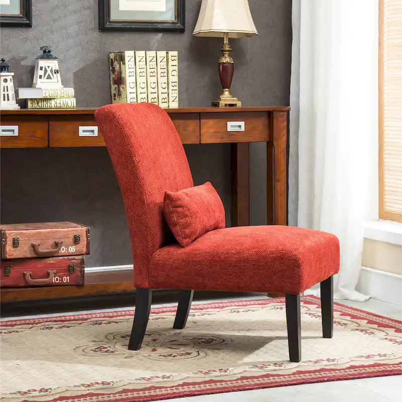Armless Chenille Accent Chair with Kidney Pillow
