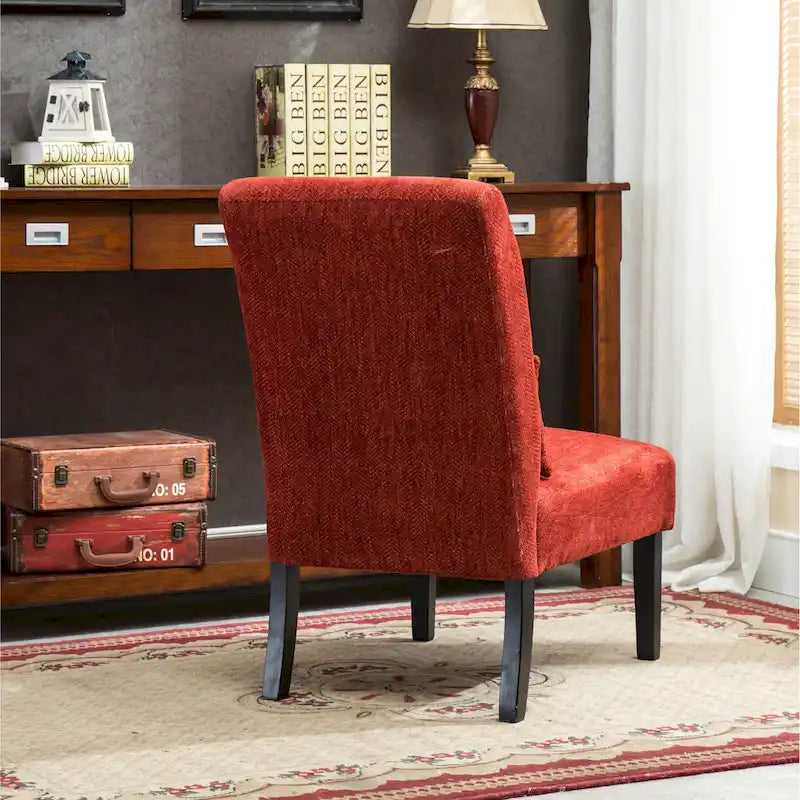 Armless Chenille Accent Chair with Kidney Pillow