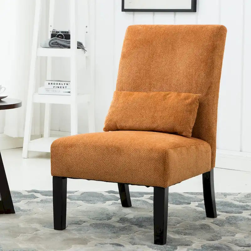 Armless Chenille Accent Chair with Kidney Pillow