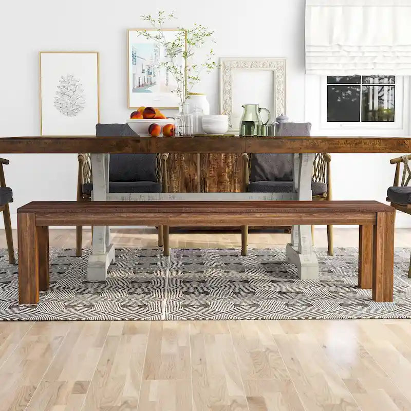 Rustic Solid Mango Wood Dining Bench