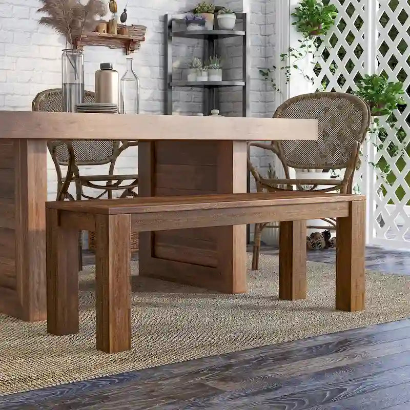 Rustic Solid Mango Wood Dining Bench