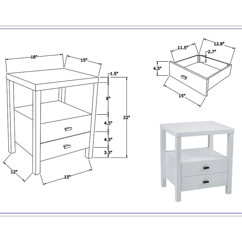 Painted Solid Acacia Wood Storage End Table
