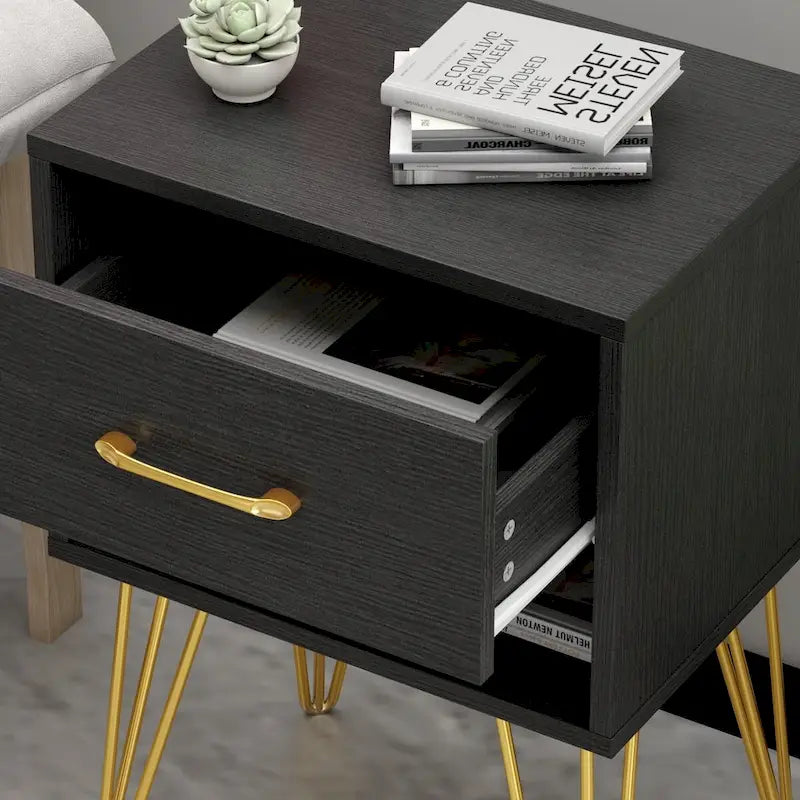 23.6-Inch Tall 1-Drawer Wood Nightstand with Metal Legs