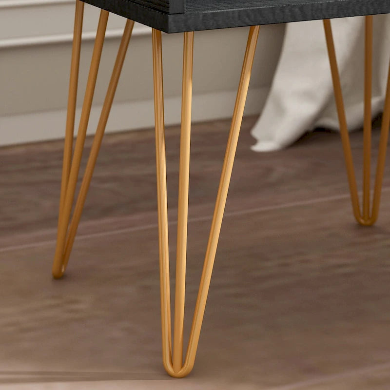 23.6-Inch Tall 1-Drawer Wood Nightstand with Metal Legs