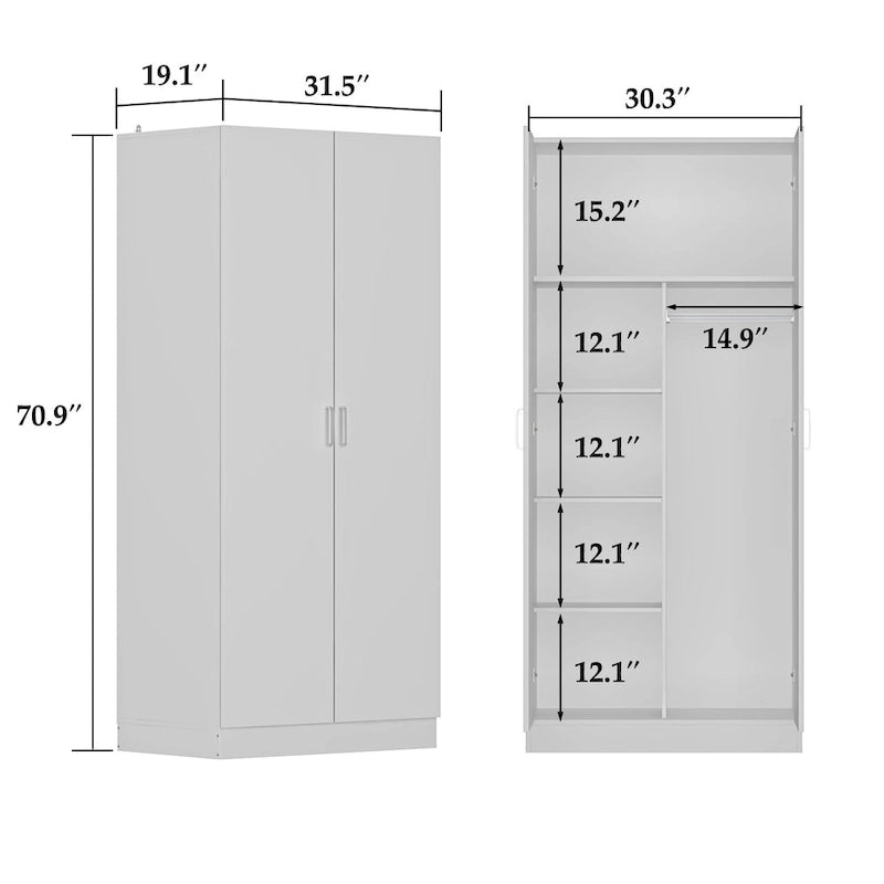 5-Tier Wardrobe Cabinet with 2 Doors