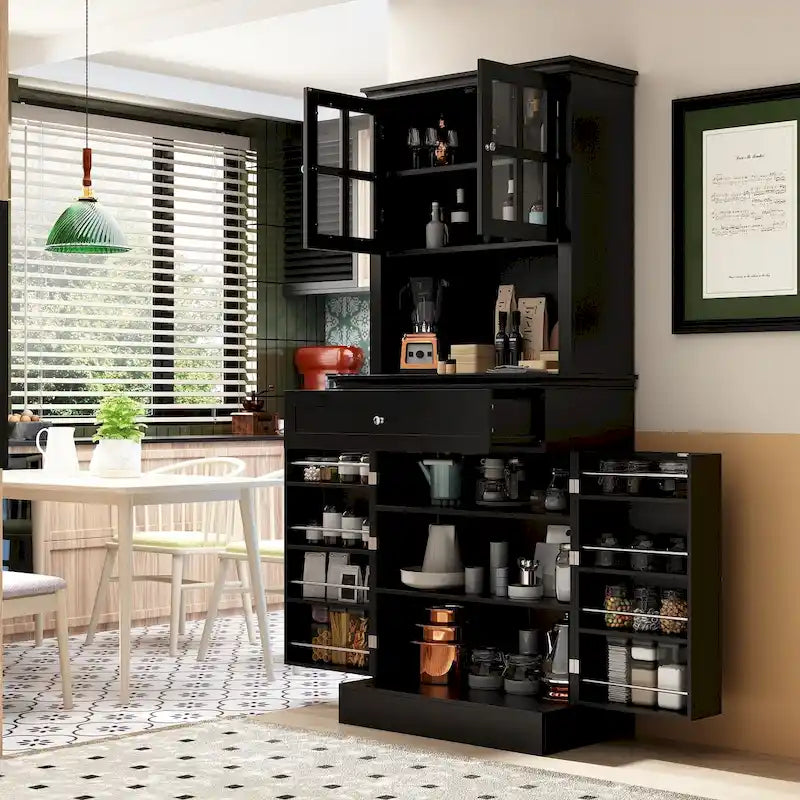 Long Standing Kitchen Cabinet with Large Open Space for Microwave - 30W x 69.3H