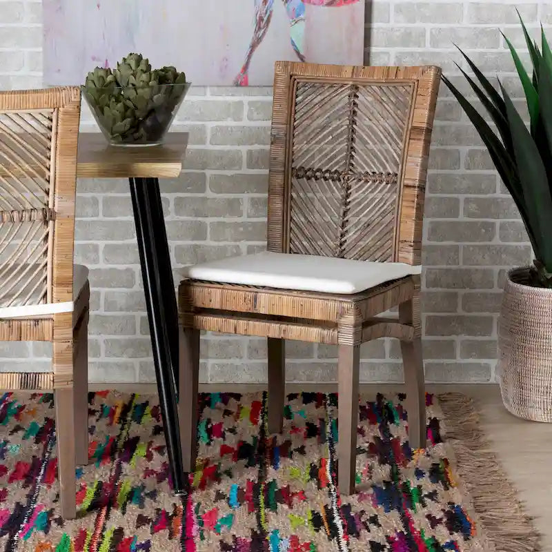 Modern Bohemian Rattan Dining Chair with Cushion