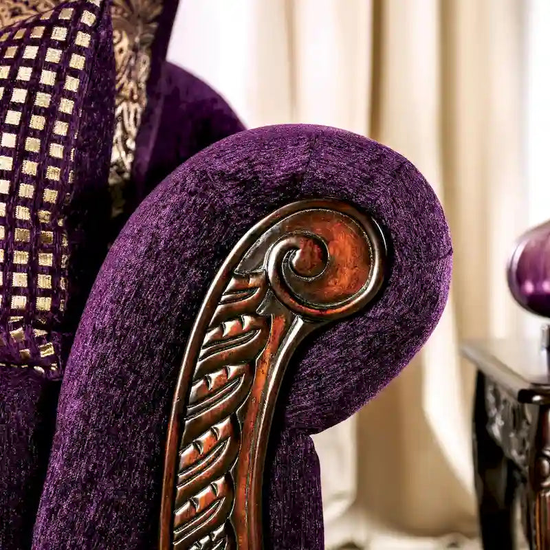 Traditional Purple Chenille Rolled Arms Loveseat