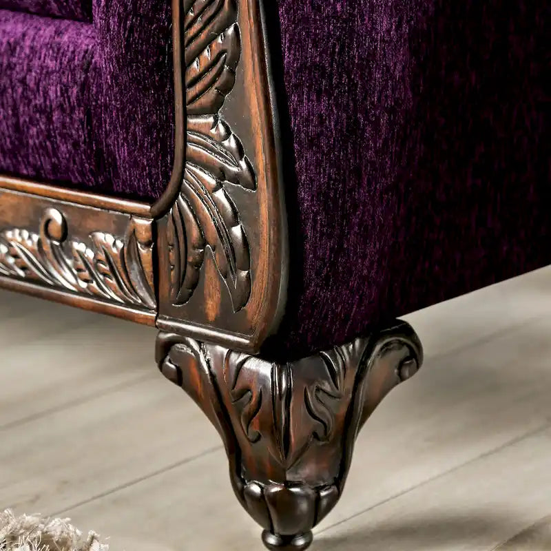 Traditional Purple Chenille Rolled Arms Loveseat