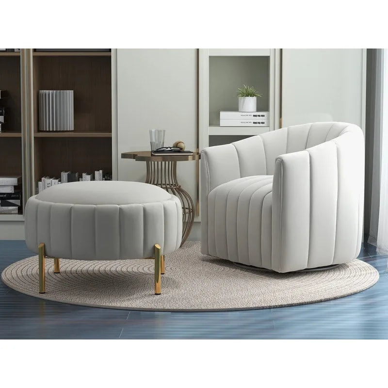 Contemporary Tufted Velvet Swivel Club Chair with Ottoman