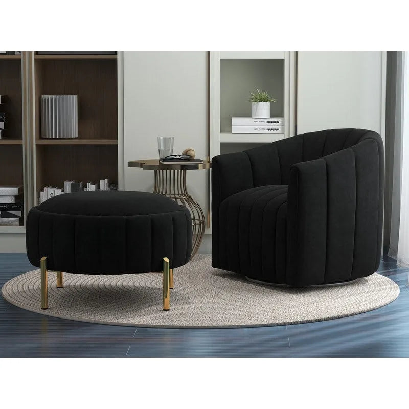 Contemporary Tufted Velvet Swivel Club Chair with Ottoman