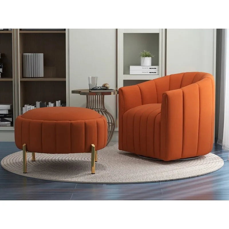 Contemporary Tufted Velvet Swivel Club Chair with Ottoman