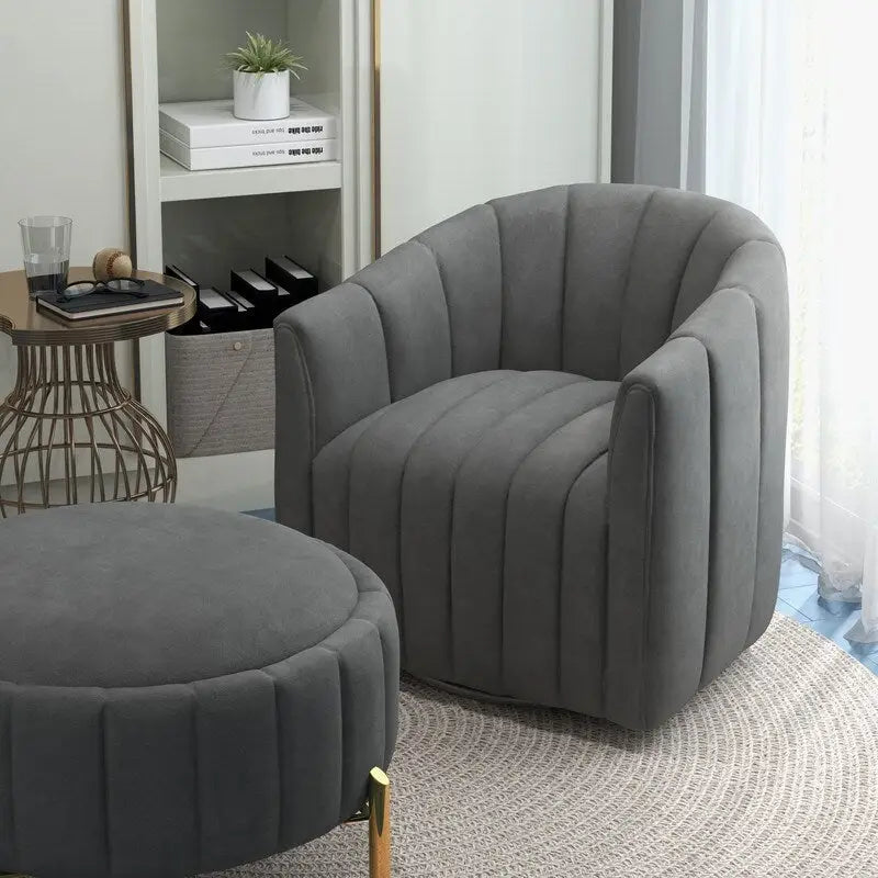 Contemporary Tufted Velvet Swivel Club Chair with Ottoman
