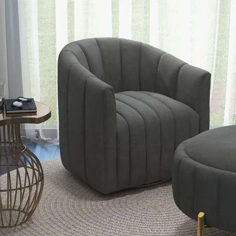Contemporary Tufted Velvet Swivel Club Chair with Ottoman