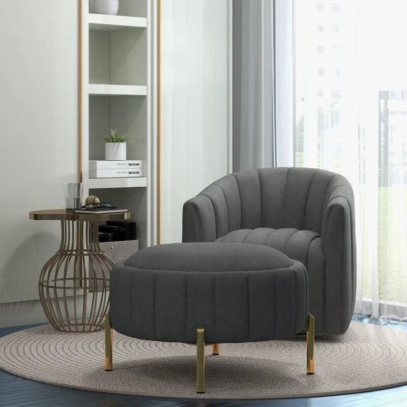Contemporary Tufted Velvet Swivel Club Chair with Ottoman