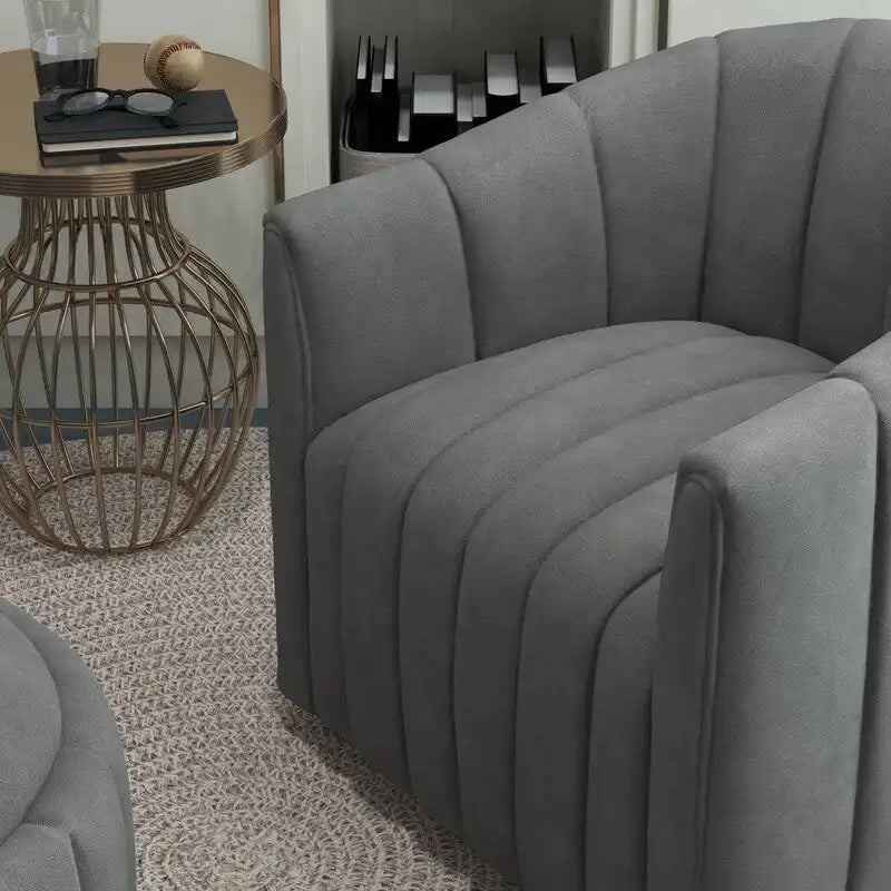 Contemporary Tufted Velvet Swivel Club Chair with Ottoman