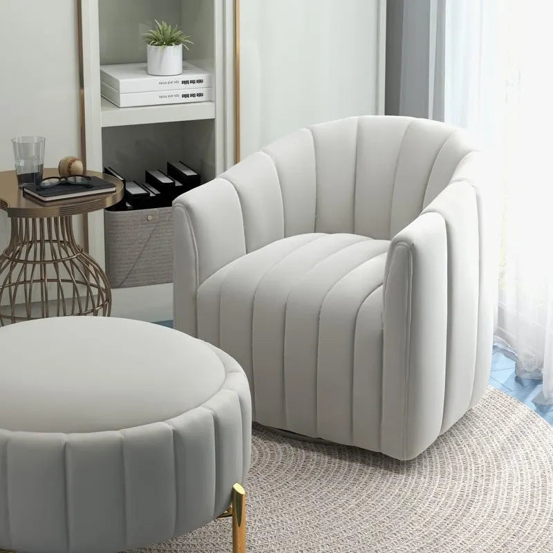 Contemporary Tufted Velvet Swivel Club Chair with Ottoman