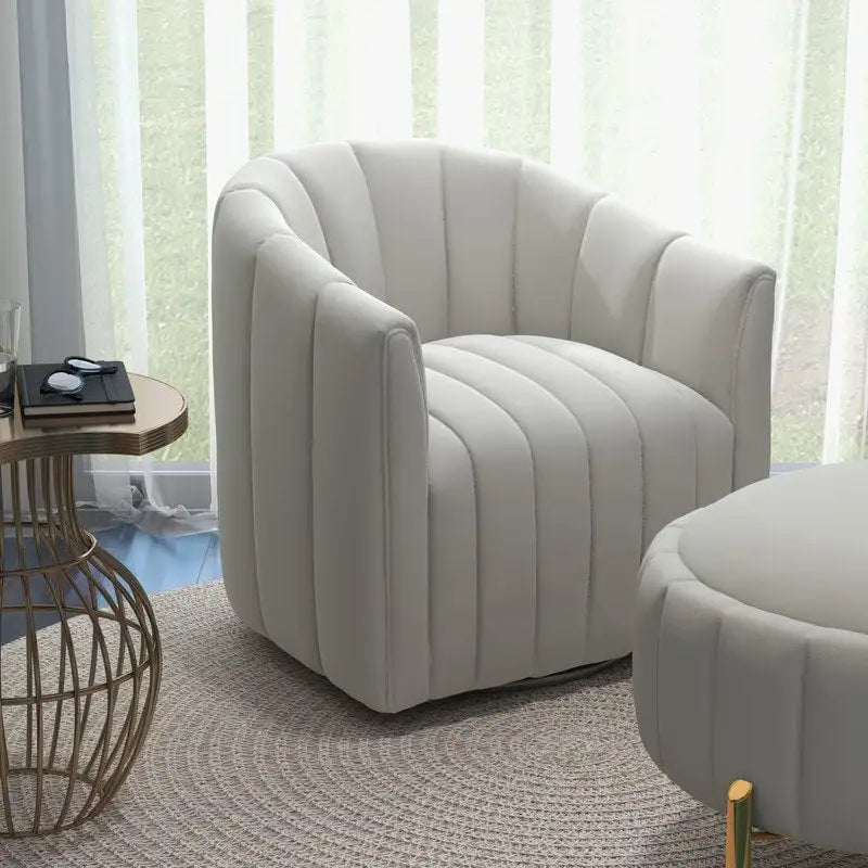 Contemporary Tufted Velvet Swivel Club Chair with Ottoman