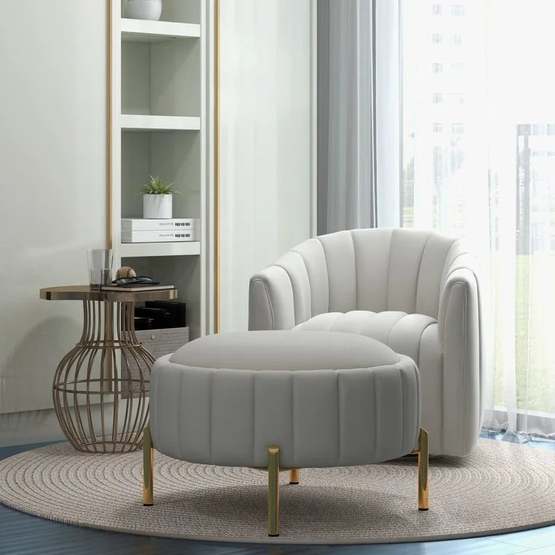 Contemporary Tufted Velvet Swivel Club Chair with Ottoman
