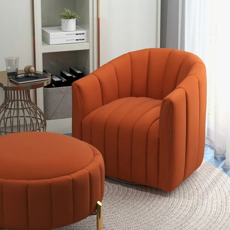 Contemporary Tufted Velvet Swivel Club Chair with Ottoman