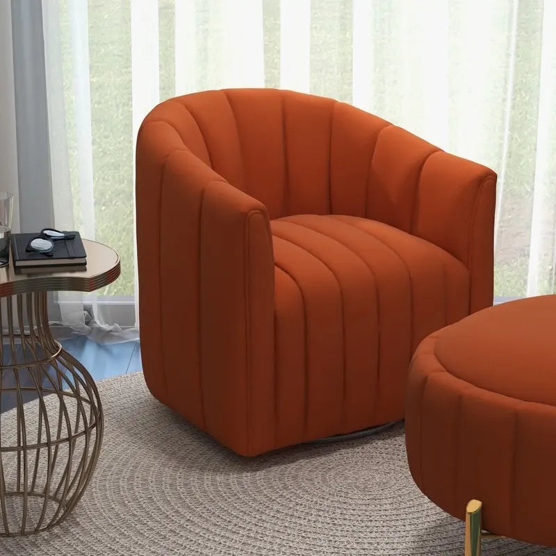 Contemporary Tufted Velvet Swivel Club Chair with Ottoman