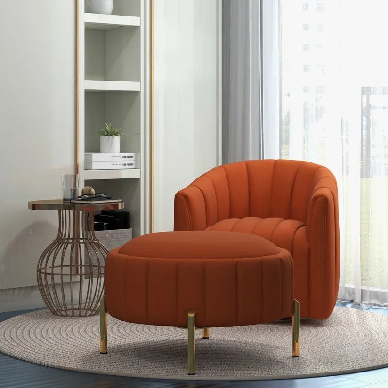 Contemporary Tufted Velvet Swivel Club Chair with Ottoman