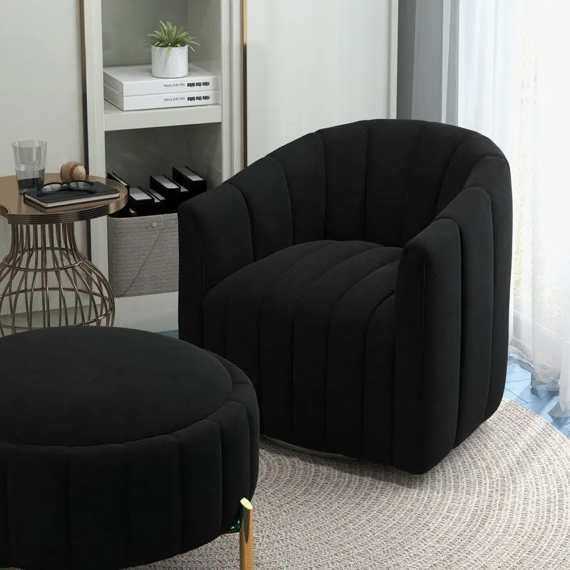 Contemporary Tufted Velvet Swivel Club Chair with Ottoman