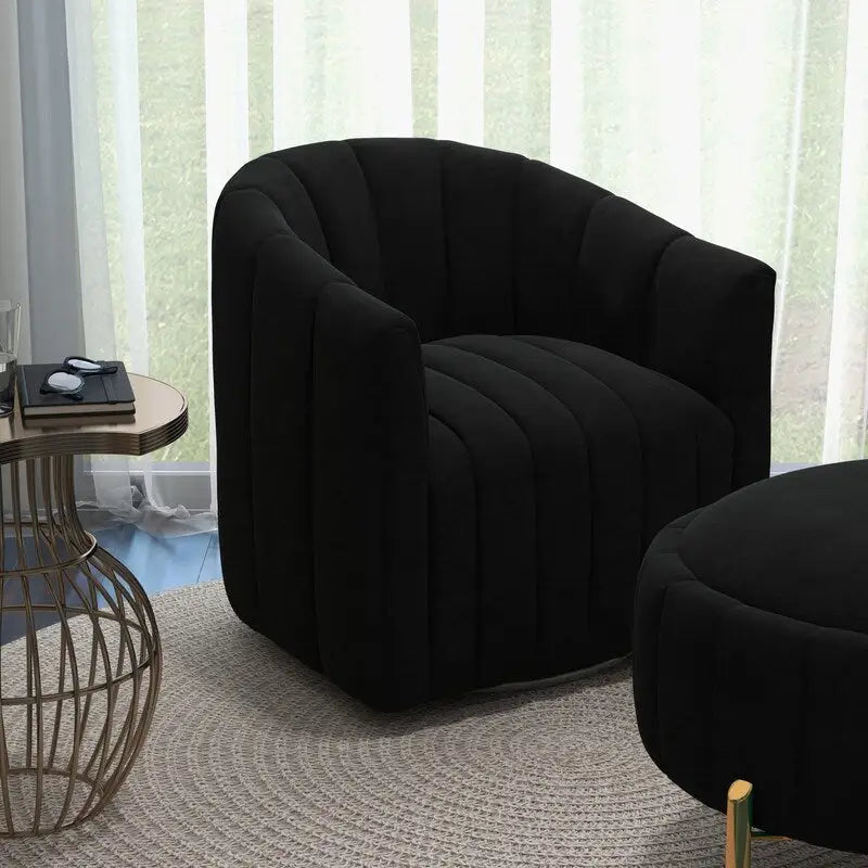 Contemporary Tufted Velvet Swivel Club Chair with Ottoman