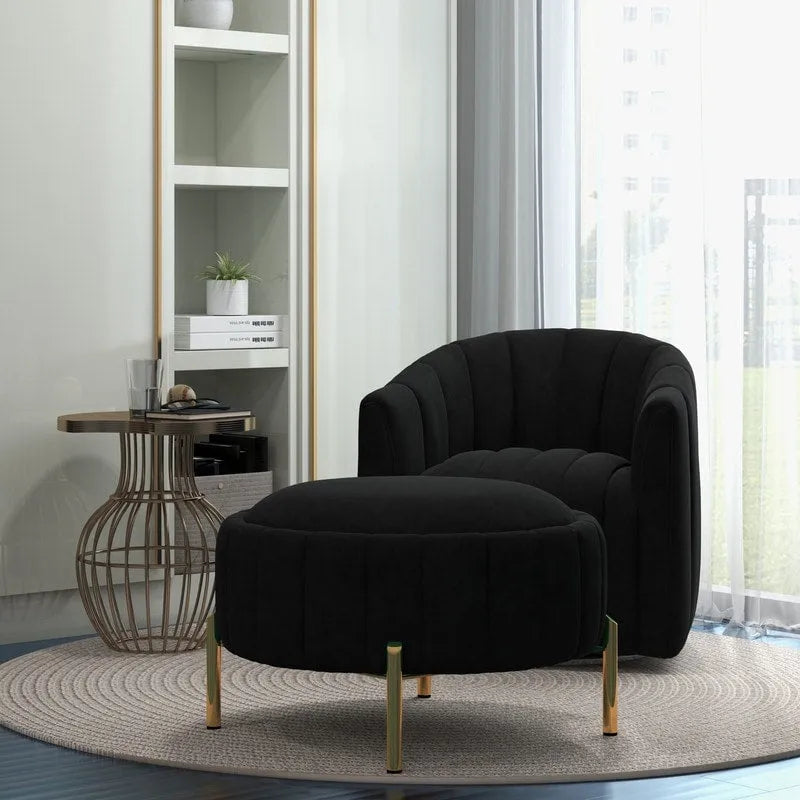 Contemporary Tufted Velvet Swivel Club Chair with Ottoman