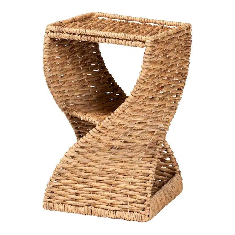 Modern Bohemian Seagrass and Metal End Table