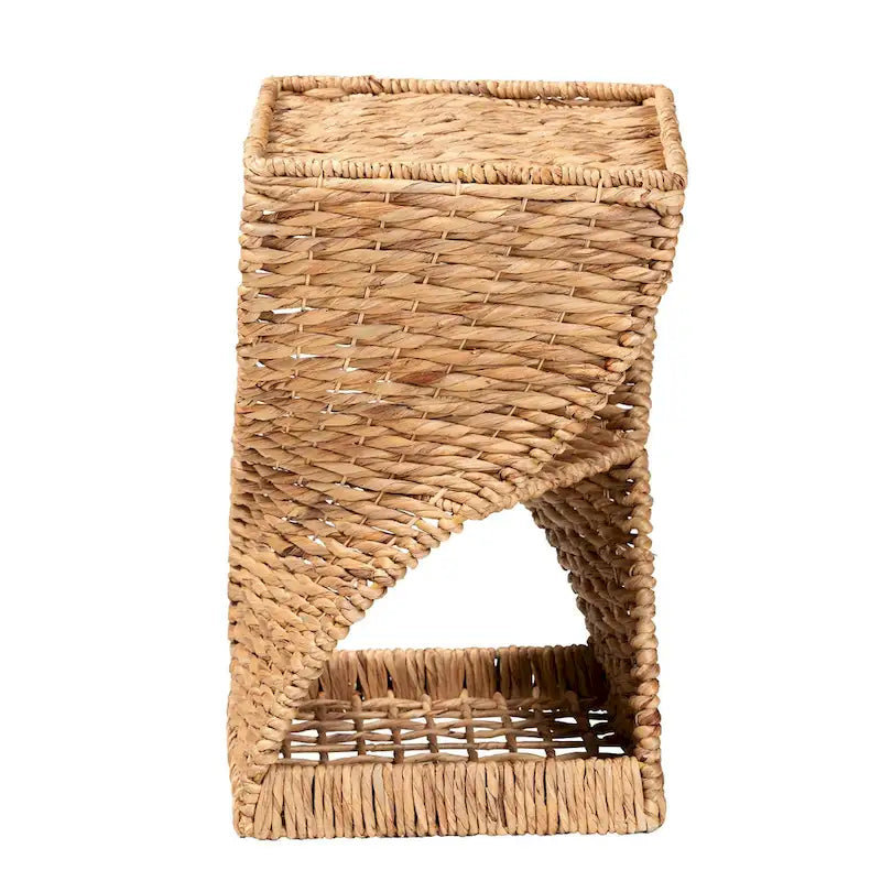 Modern Bohemian Seagrass and Metal End Table