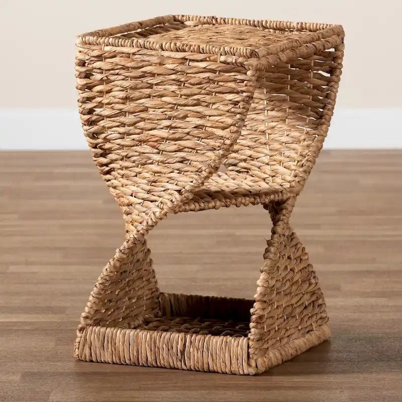 Modern Bohemian Seagrass and Metal End Table