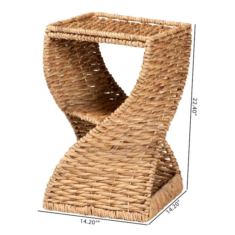 Modern Bohemian Seagrass and Metal End Table