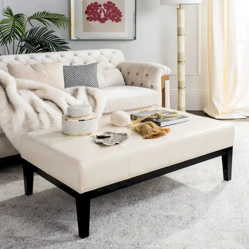 Brown Bicast Leather Rectangle Ottoman