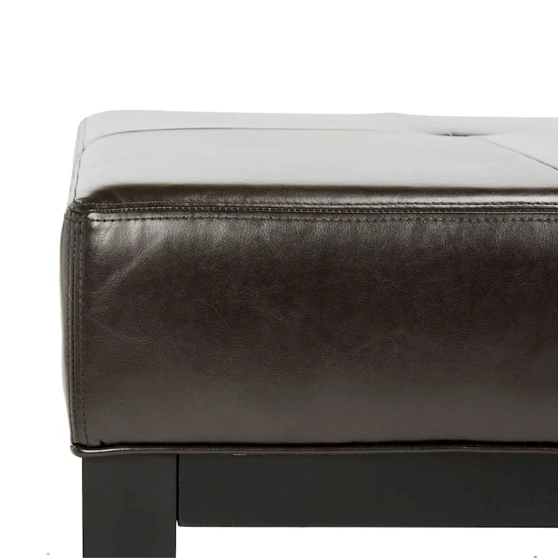 Brown Bicast Leather Rectangle Ottoman