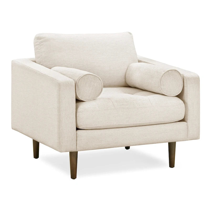 Fabric Lounge Chair with Walnut Wood Legs