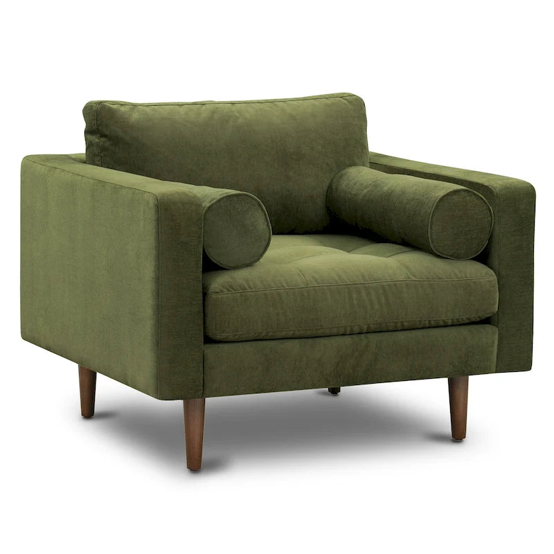 Fabric Lounge Chair with Walnut Wood Legs