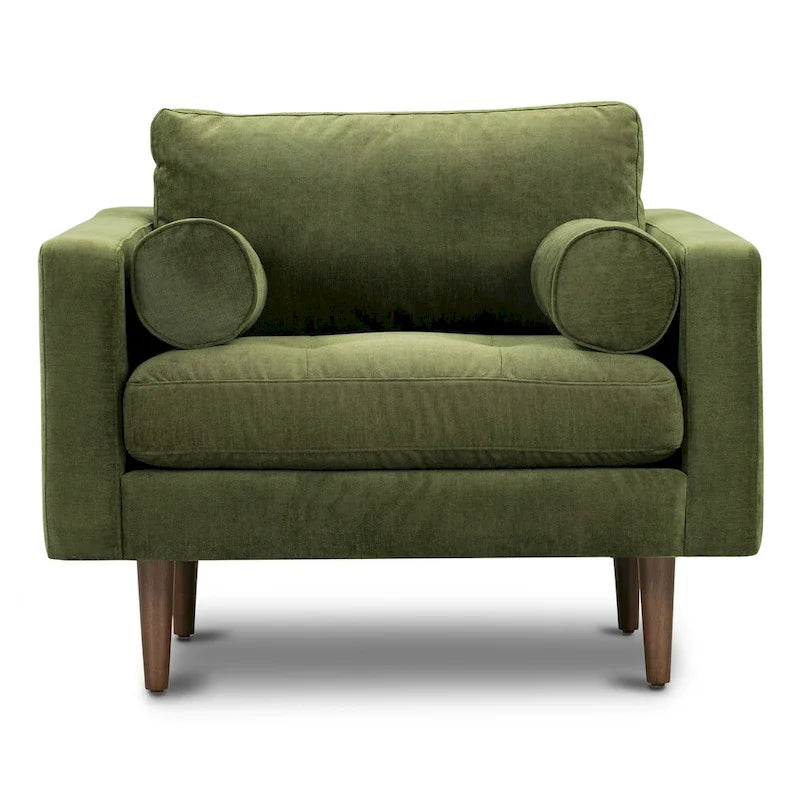 Fabric Lounge Chair with Walnut Wood Legs