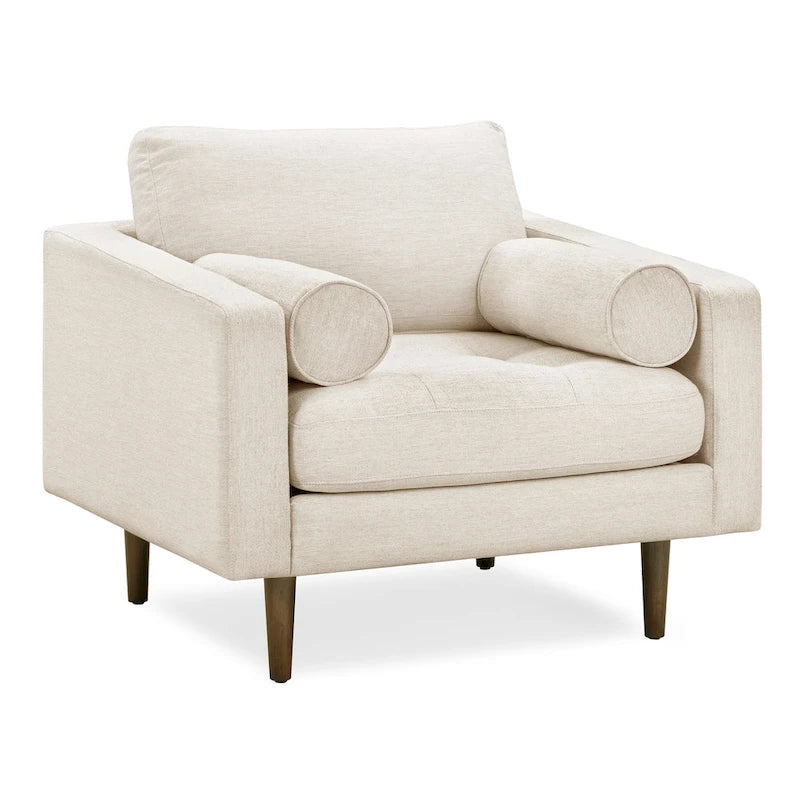 Fabric Lounge Chair with Walnut Wood Legs