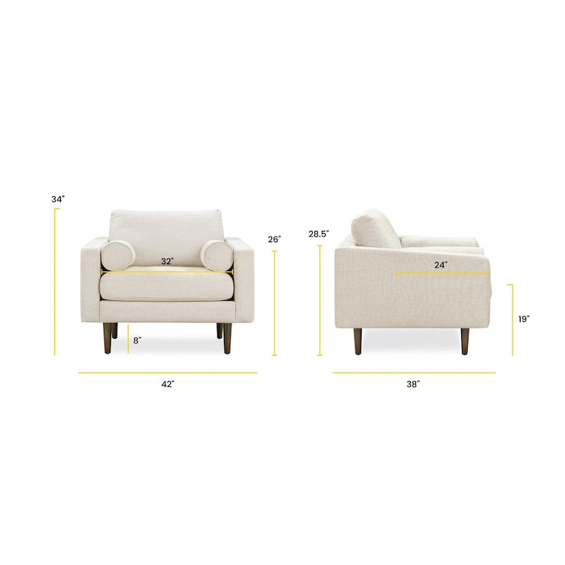 Fabric Lounge Chair with Walnut Wood Legs