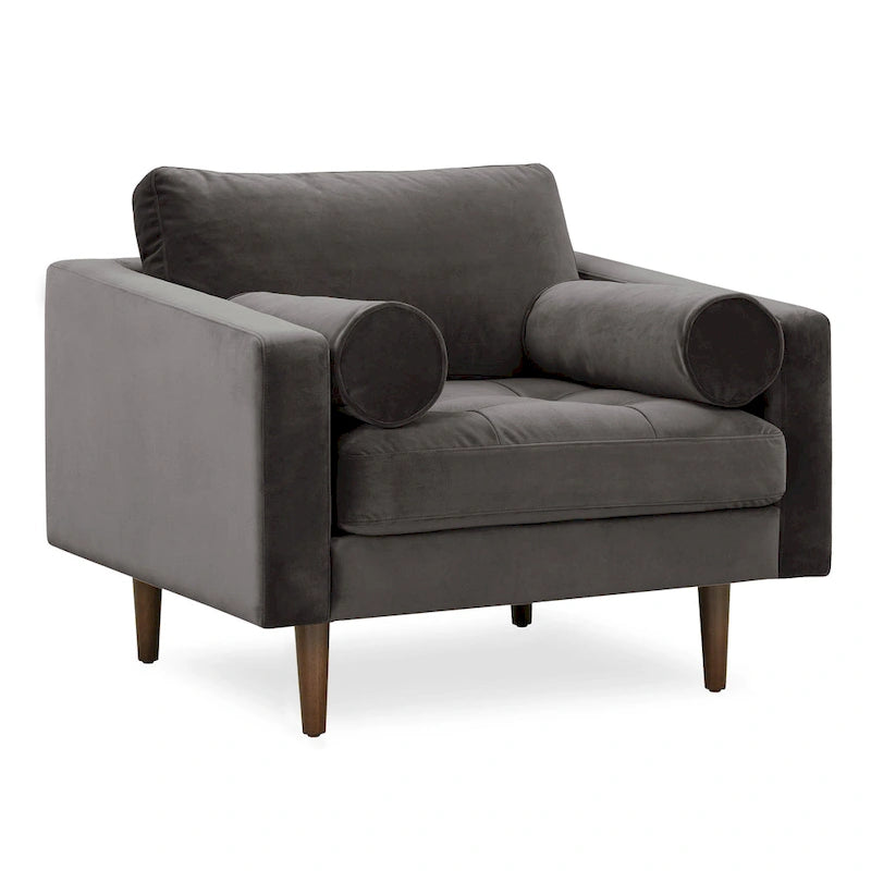 Fabric Lounge Chair with Walnut Wood Legs
